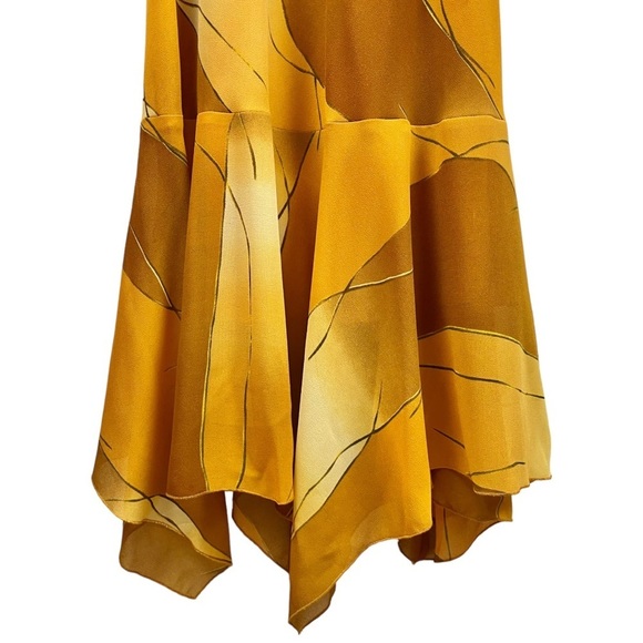 Vintage Sharon Max Mustard Printed Sleeveless Handkerchief Hem Maxi Dress Size L - Picture 4 of 6